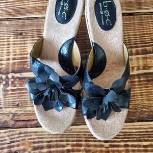b.o.c. Black Floral Leather Slide Sandals
